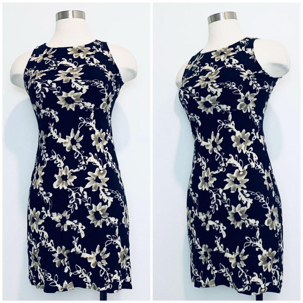 Vintage Jonathan Martin Navy Blue Floral Mini Dress XS